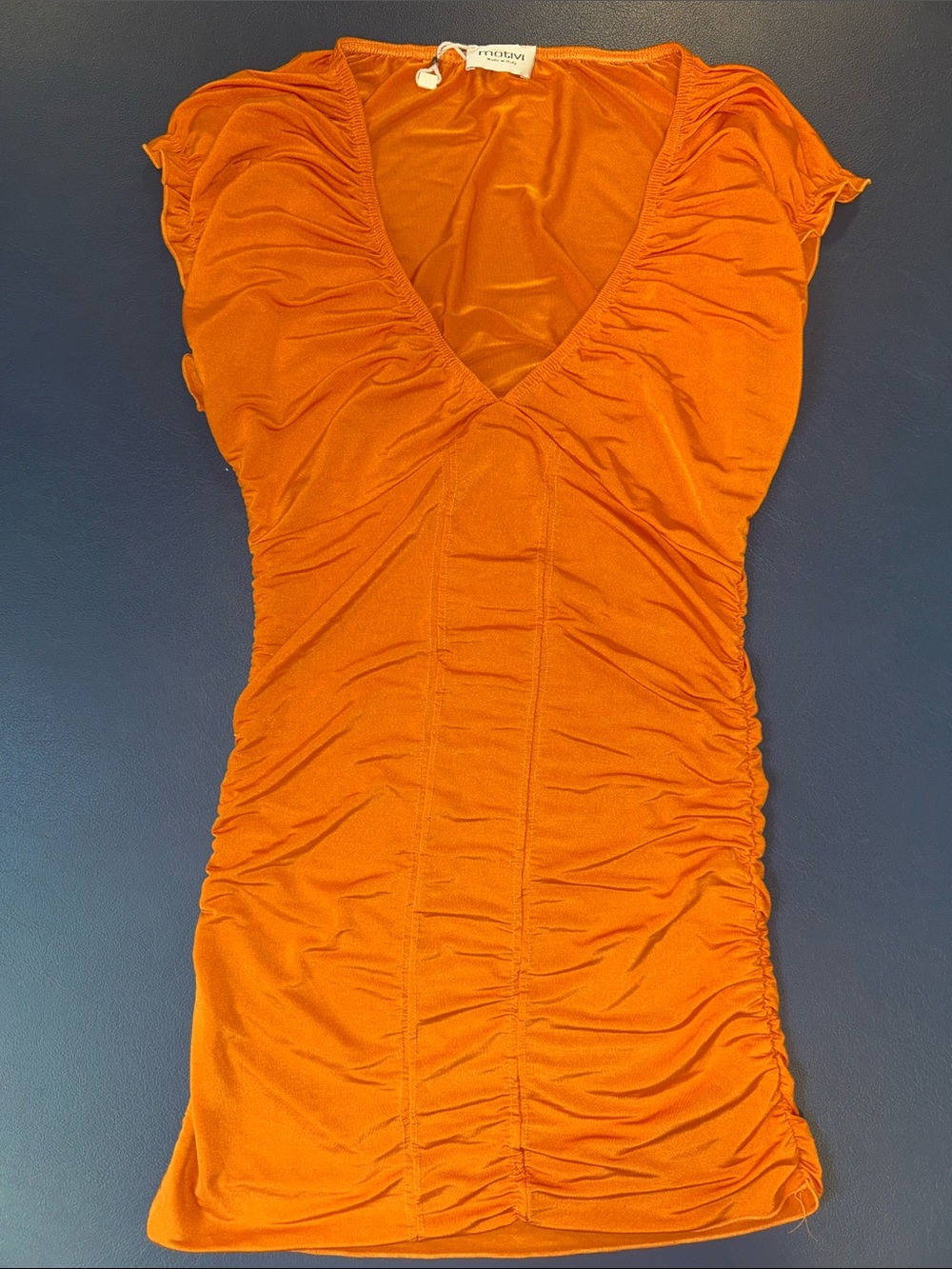 Motivi sz M Orange Ruched V-Neck long top/tunic